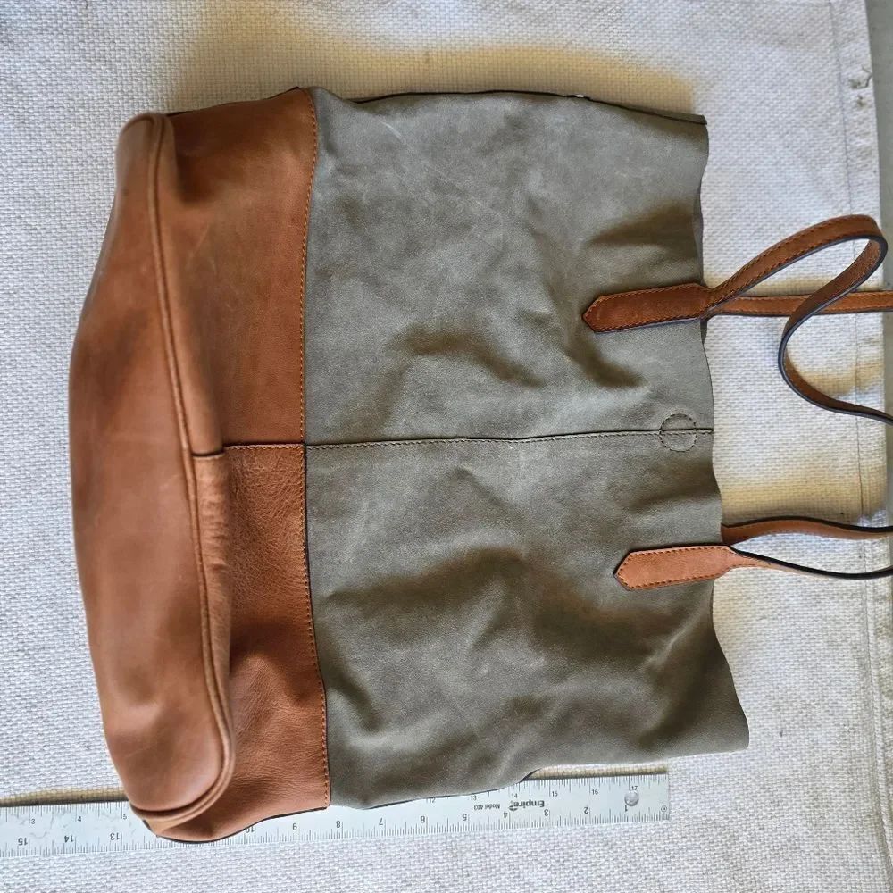 Chocolat Blu Two-Tone Leather and Canvas Tote Bag
